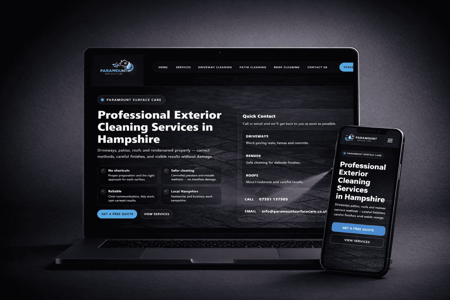 Paramount Surface Care website by Trade Site Pro